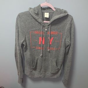 Abercrombie & Fitch Grey and Red Zip Up Sweater